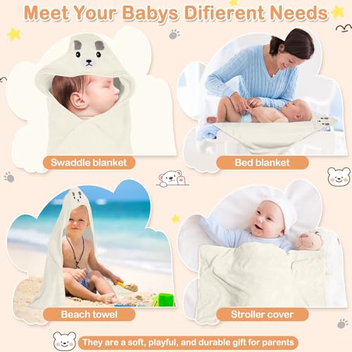 Sublaga 4 Pcs Baby Towels Set, 32x32 in Hooded Bath Towel and 3 Pcs Baby Washcloths for Newborns, Toddlers, and Kids, Soft Baby Towels and Washcloths Set for Boys and Girls (White Bear)