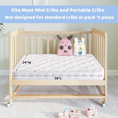 Tiankehan Mini Crib Mattress - 38x24x4 Inch- Dual Sided with Firm Support and Comfort Foam- Breathable, Quiet and Odorless, Fits Most Mini Cribs (Does Not Fit Playard or Standard Crib)