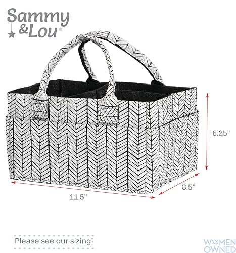 Sammy & Lou Diaper Caddy Organizer - Collapsible Tote Bag with Handles - Organizer for Diapers, Wipes & Baby Changing Supplies - Felt Storage Organizing Bin for Car, Desk, Nursery (Herringbone)