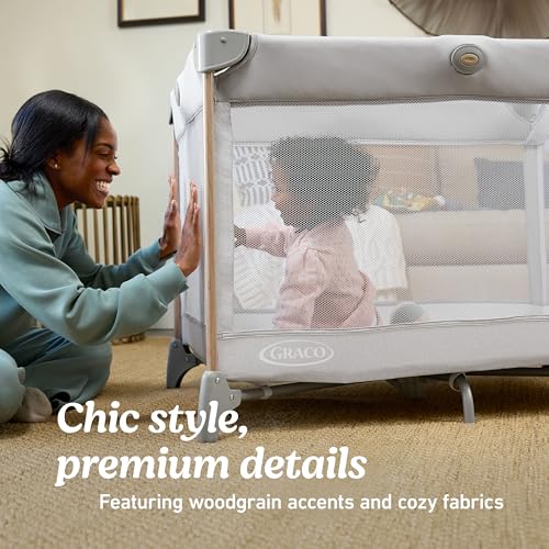 Graco Pack n’ Play CareSuite Playard, Portable Playpen with Baby Bassinet, Changing Table, Sky