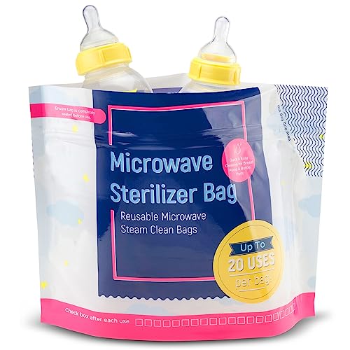 Impresa Microwave Baby Bottle Steam Bags - Reusable Up to 20 Uses & Baby Travel Essential - Multipurpose Steam Bag for Breast Pump Parts & Bottle Cleaning in Microwave - Pack of 1, 15 Count