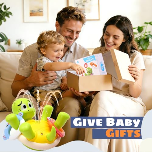 Sizobi Baby Bath Toys, Rechargeable Turtle Bath Toy Sprinkler for Toddler with 5 Rings, Bathtub Fountain Spray Toy,Pool Water Bath Toys for Kids Ages 1-3, Boys Outdoor Water Table Toy Birthday Gifts