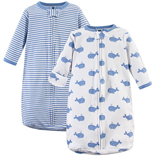 Hudson Baby Unisex Baby Cotton Long-Sleeve Wearable Sleeping Bag, Sack, Blanket, Blue Whales, 0-3 Months