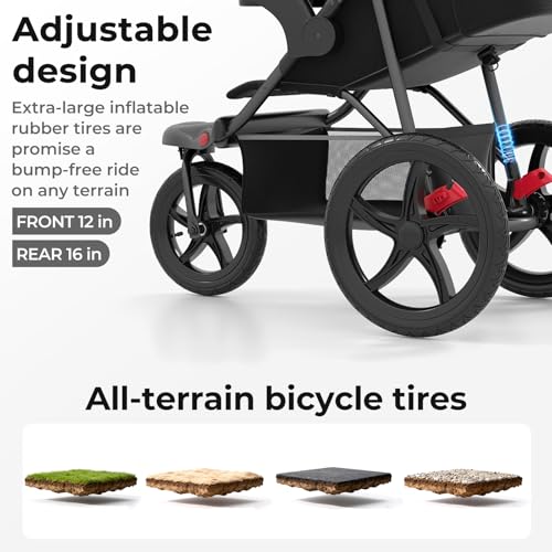 INFANS Jogging Stroller, Foldable Jogger with Air-Filled Tires Shock Absorbing Suspension Adjustable Backrest, Baby Running Strollers