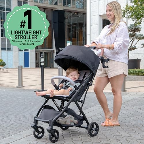 Ingenuity 3Dquickclose CS+ Compact Fold Stroller – Lightweight Stroller with Oversized Canopy, Extra-Large Storage and Compact Fold, Gray