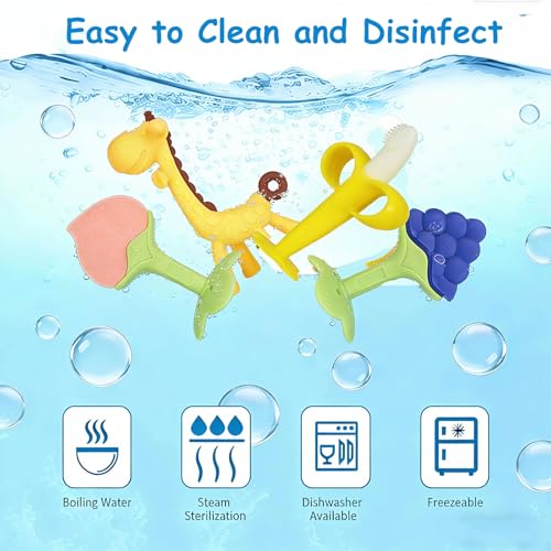 HAILI XMGQ Baby Teething Toys 3-6 Months, Baby Chew Teether Freezer BPA Free, Babies Teething Relief for Infants, Banana Toothbrush, Fruit Shape Giraffe Newborn Teether Gift for Baby Boy and Girl