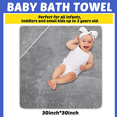 Reginary 4 Pack Baby Hooded Towels Coral Fleece Baby Bath Towels 30 x 30 Inch Soft Absorbent Hooded Bath Blanket for Newborn Toddler Infant Boy Girl Shower Gift Supplies (Gray)