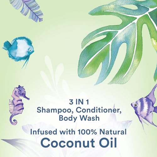 Suave Kids Natural Coconut Oil 3-in-1 Tear Free Body Wash, Shampoo and Conditioner, No Sulfates, Parabens, Silicones or Dyes, Kids Shampoo and Conditioner plus Body Wash, 16.5 oz Pack of 4