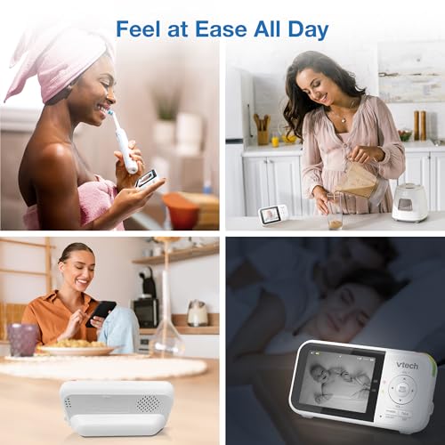 VTech Baby Monitor No WiFi – 19-Hour Video Battery for Newborns, 1000ft Range, Auto Night Vision, Two-Way Talk, Temperature Sensor, Sound-Activated Screen | VM819