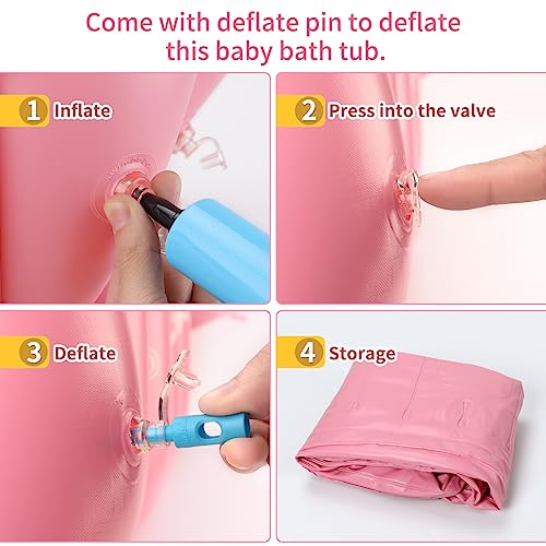 SHXKUAN Inflatable Baby Bathtub Infant Anti-Slip Bath Seat Pool with Air Pump Travel Camping Portable Toddler Bath Tub Age 0-5 Years Old (Pink)