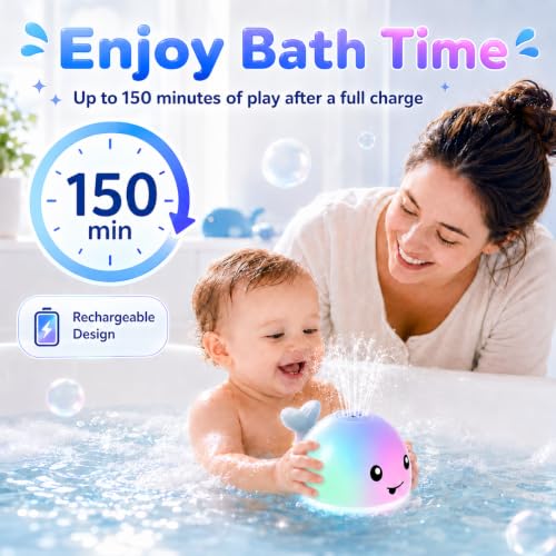 ANGGIKO Baby Bath Toys, Pool Water Toys for Babies, Toddler Bath Toys for Kids Ages 1-3, 1 Year Old Boy Girl Gift Light Up Whale Bath Toy Sprinkler, Baby 6-12-18 Months Bathtub Outdoor Water Table Toy