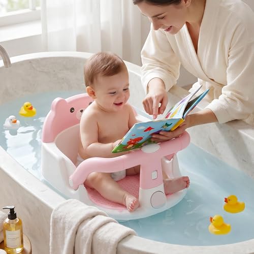 Baby Bath Seat for Babies 6 Months & up Non-Slip Toddler Bath Seats for Sitting Up Infant Bathtub Chair with Suction Cups and Soft Cushion for Baby Shower Tub Seat, Pink