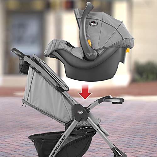 Chicco Mini Bravo Plus Travel System, Mini Bravo Plus Stroller with KeyFit 30 Infant Car Seat and Base, Slate/Grey