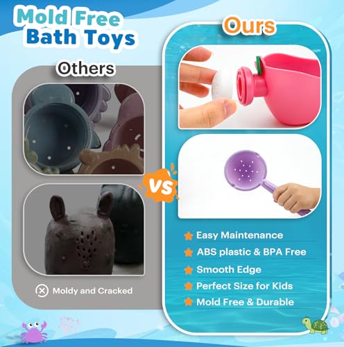Baby Bath Toys for Kids Ages 1-3 9PCS Toddler Bath Toys Mold Free for 2-4 with Watering Can & Stacking Cups Colorful Bathtub Pool Water Toys for 1+ Year Old Girls Boys Gifts