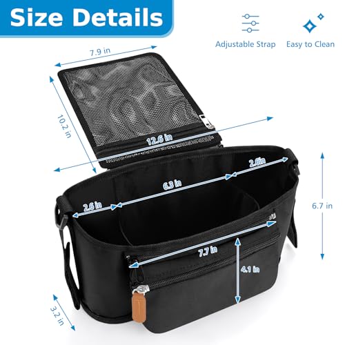 Accmor Universal Stroller Organizer with Detachable Phone Bag and Diaper Pocket, Stroller Bag Caddy Organizer Stroller Accessories for Uppababy, Baby Jogger, Nuna, Doona, Britax Strollers