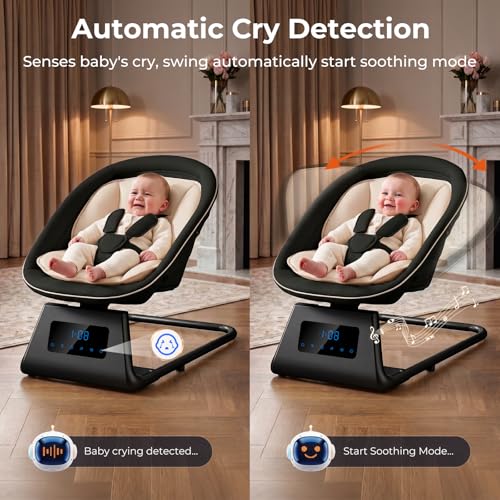 Pamo Babe Portable Baby Swing - Electric Baby Rocker with Cry Detection, 5 Swing Speeds, Bluetooth & Remote Control, Adjustable Backrest, Indoor & Outdoor Swing Chair for Newborn Babies - Black
