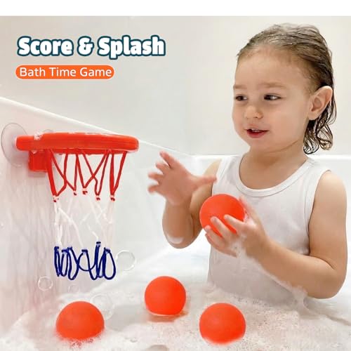 Bath Toys – Bathtub Basketball Hoop for Toddler | Bath Toys for Kids with 4 Mold-Free Balls and Strong Suction Cups Basketball Hoop | Toddler Shower Toys and Fun Bathtub Toys for Boys and Girls