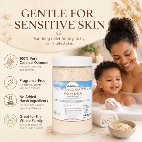 Dirty Treasures Colloidal Oatmeal Bath | Eczema & Itchy Skin Relief | Baby-Safe, 100% Natural, Fragrance-Free | 1 lb (16oz)