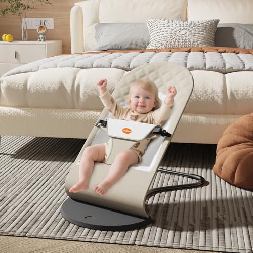 Gryvoth Portable Baby Bouncer Seat for Infants, 0-18 Months, 3 Modes of Use with Rocker & Stationary Options, Ergonomic Infant Chair with Hanging Toys, The Gift List New Parents Actually Want-Oatmeal