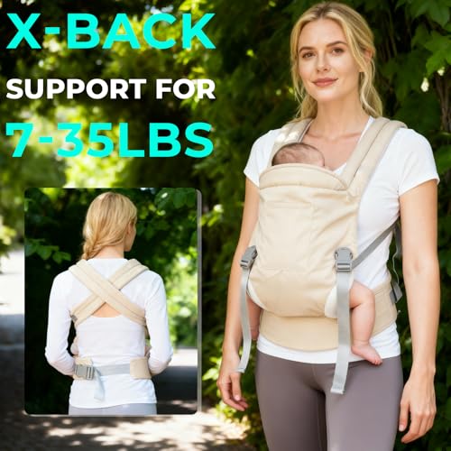 CycleMore Baby Carrier Newborn to Toddler - Soft Structured Carrier with Hip Healthy Design, 3 Carry Positions Options, Ergonomic Backpack Design with Lumbar Support (7-35lbs) Ivory