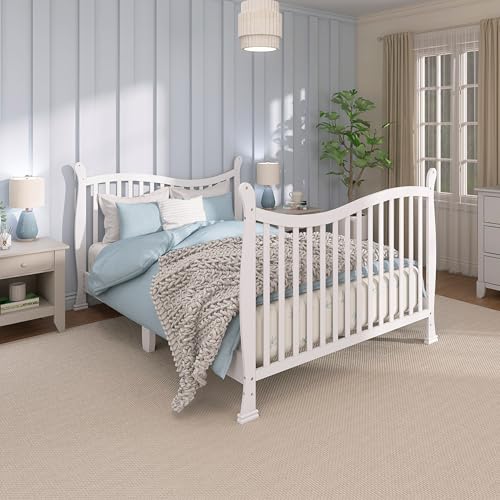Dream On Me Violet 7-in-1 Convertible Full-Size Baby Crib with Toddler, Day & Full Bed Conversion in White, GreenGuard Gold & BSA, 3 Mattress Heights, Sustainable Pinewoo