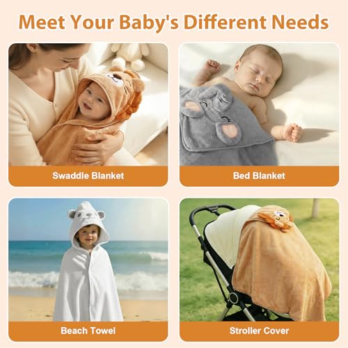 9 PCS Baby Bath Towels Set for Newborn Essentials (Lion, Bear, Elephant)