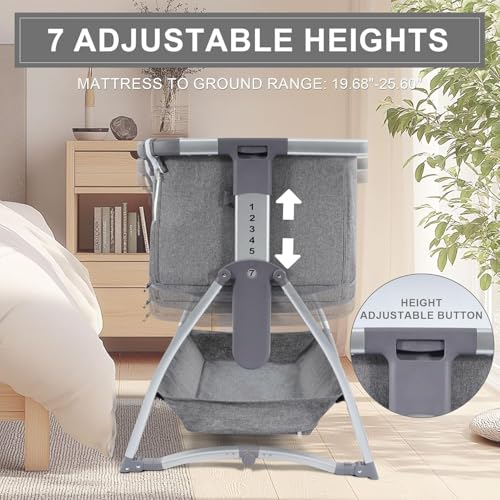 Elevon Bedside Bassinet, 4-in-1 Baby Bedside Sleeper with Rocking Mode, Breathable Mesh, Built-in Wheels, Adjustable 7 Heights, Portable Infant Bassinet with Mattress and Storage
