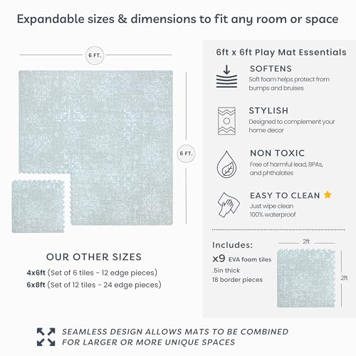 Little Landings Baby Play Mat for Floor - Eden (6x6ft) - Premium EVA Foam Play Mat for Babies & Toddlers (Ages 0-5+) - Non-Toxic Playmat for Tummy Time, Crawling & Playroom - Stylish & Comfortable