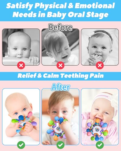 Baby Teething Toys for 0-6 6-12 Months Ages 0-2, Tummy Time Montessori Toys for Babies 0 3 6 9 12 18 Months, Newborn Infant Sensory Toys, Baby Gifts for Boys Girls