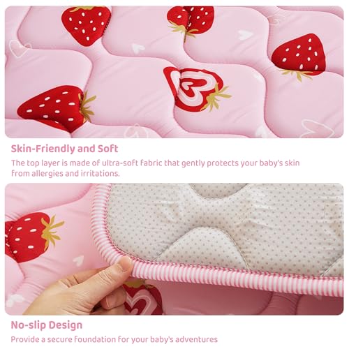 Viviland Baby Play Mats for Floor, Thicken Playmate for Baby and Toddlers, 50" x 50" Playpen Mat, Non-Slip & Machine Washable - Pink Strawberry