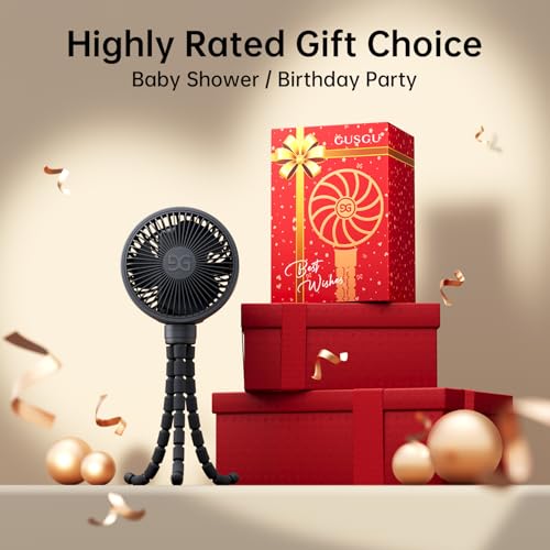 GUSGU Mini Portable Handheld Fan USB Rechargeable Battery Operated, Stroller Fan with Flexible Tripod Clip on for Baby (Jet Black)