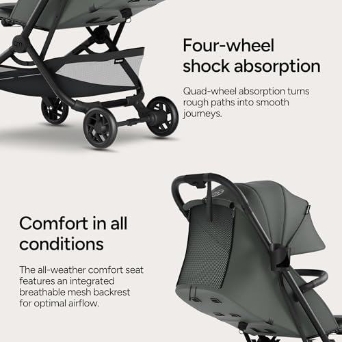 Mompush Velo Lightweight Travel Stroller, Compact & Airplane-Friendly Design with One-Hand Fold, Lie-Flat Recline from Newborn to Toddler, Includes Leather Bumper Bar, Raincover & Cup Holder