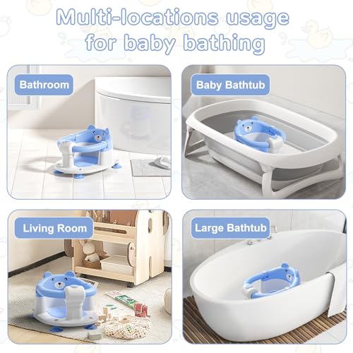 Baby Bath Seat for Babies 5-10 Months, Non-Slip Toddler Bath Seats for Babies Sitting Up, Safe Infant & Newborn Bathtub Chair with 4 Suction Cups & Soft Cushion for Shower,Blue