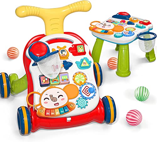 CUTE STONE Sit to Stand Learning Walker, 2 in 1 Baby Push Walker, Early Educational Child Activity Center, Multifunctional Removable Play Panel, Baby Music Learning Toy Gift for Infant Boys Girls