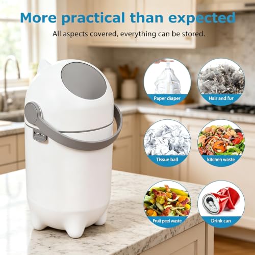 SaftSpzre Baby Diaper Pail,Odor Locking,No Special Bag Required,One-Handed Use,15L Large Capacity Diaper Trash Can,Durable Plastic,Registry Must-Have Gift - White