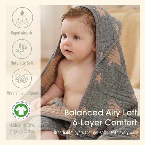 HardNok Ultra-Soft Muslin Baby Hooded Towel - 32 x 32 Inches, Ideal for Bath & Beach, Suitable for Both Boys & Girls from Newborns to Toddlers