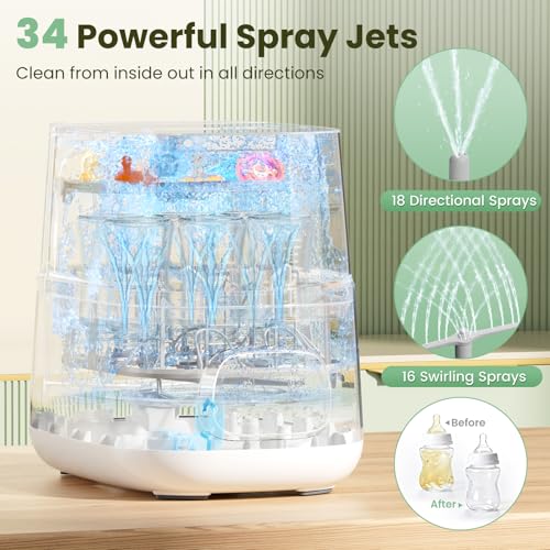 MOLWAY Upgraded Baby Bottle Washer and Sterilizer, All-in-One Cleaning Machine for Bottles & Parts, Gift for New Moms