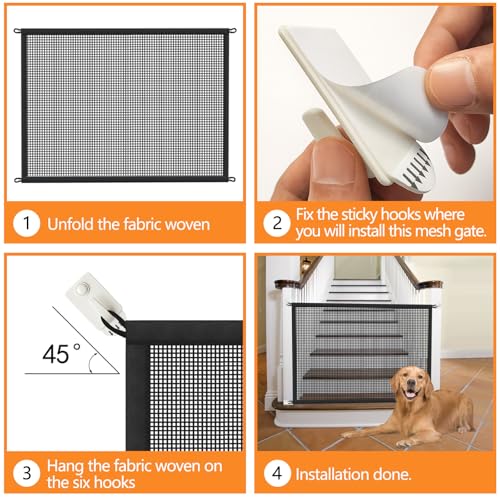 Cupount Dog Screen Mesh Gate for Stairs Pet Gates for The House: for Doorways Stairways Indoor 29 inches Tall, 38 inch Wide, Fits 32-35 inch Openings