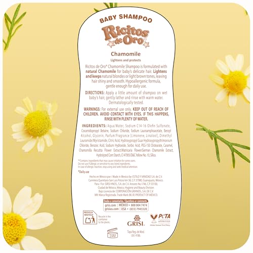 Ricitos de Oro Baby Shampoo with Chamomile – Gentle and Tear-Free Formula for Babies and Kids, Natural Lightening and Soft Conditioning Hair Care, Paraben-Free, Safe Daily Use, 8.4 fl oz, 3-Pack