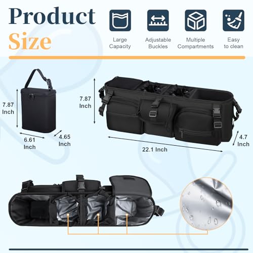GDNasist Double Stroller Organizer Compatible with Bob Duallie and Baby Jogger City Mini GT2, Double Baby Stroller Accessories with Cooler Bag, Parent Console Double Jogging Stroller Caddy, Black