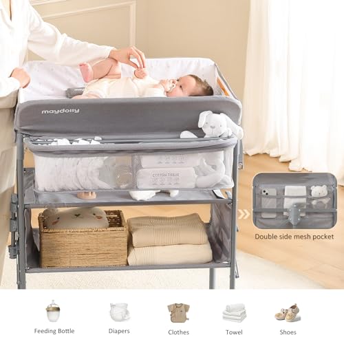 Maydolly Baby Changing Table, Maydolly Portable Foldable Changing Table, Waterproof Diaper Changing Station, Adjustable Height Changing Station, Mobile Nursery for Newborn and Infant
