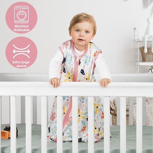 BSTOPPT 3 Pack Baby Sleep Sack 0-6 Months 100% Rayon Cotton Baby Sleeping Bag 2-Way Zipper Toddler Wearable Blankets Comfy Stretchy Lightweight TOG 0.3 （Heart&Pink&Floral）