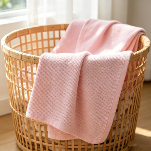 American Baby Company 100% Cotton Thermal Waffle Swaddle Blanket (30" x 40"), Soft, Breathable & Stretchy, Pink, for Boys and Girls, Perfect for Swaddling, Travel and Gifting