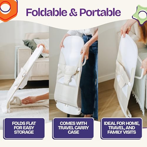 ComfyBumpy Ergonomic Baby Bouncer Seat - Safe, Portable Bouncing Chair with 3 Adjustable Height Positions - Infant Bouncy Seat Perfect for 8-20lbs Babies (Oatmeal)