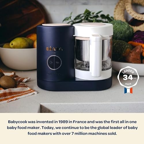 BEABA Babycook NEO Baby Food Maker, Borosilicate Glass & Stainless Steel, 42 oz. Capacity for Multi-Stage Use, Inventor & Global Leader of Baby Food Processors, Trusted for over 35 years, Cloud