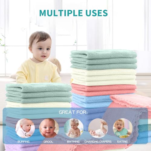 MIXCOOL 20 Pack 10x10 Inches Microfiber Coral Fleece Baby Washcloths,Extra Absorbent,Soft Wash Clothes,Bath Face Towel for Newborn,Infant and Toddlers (Muticolor)