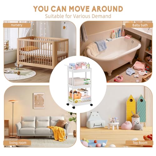 Volnamal Baby Diaper Caddy, Plastic Movable Cart for Newborn Nursery Essentials Diaper Storage Organizer for Changing Table & Crib, Easy to Assemble, Baby Registry, Off-White