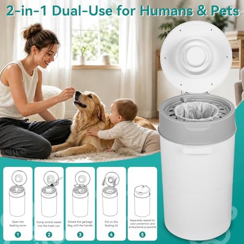 13L Odor Lock Diaper Pail, Baby Diaper Bin with Double Odor Lock & 177 in Refill Bag Roll & Sealed Lid, Compact Nursery Trash Can Portable Diaper Disposal Pail for Baby Room Home Travel (Grey)