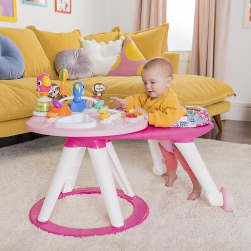 Bright Starts Around We Go 2-in-1 Baby Walker, Discovery Activity Center and Table, Tropic Coral, Ages 6 Months+