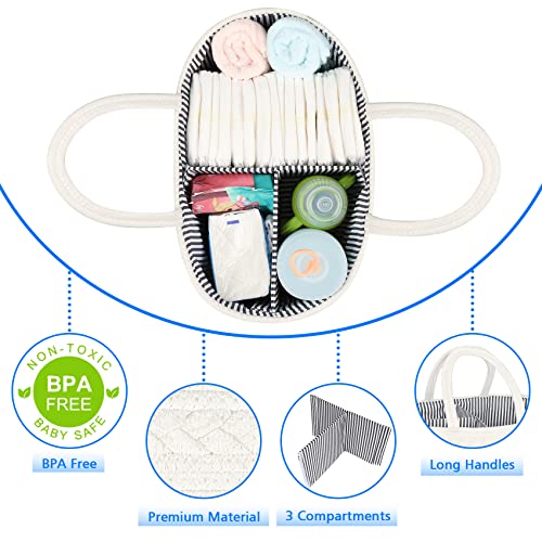 ABenkle Baby Diaper Caddy, Nursery Storage Bin and Car Organizer for Diapers and Baby Wipes, Cotton Rope Diaper Basket Caddy, Changing Table Diaper Storage Caddy